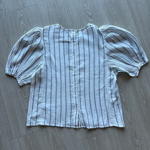 J Crew Puff Sleeve Top In Sheer Gauze Womens Large White Striped - Picture 3 of 8
